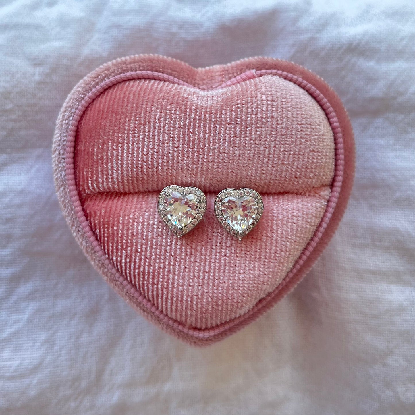 Stainless Steel CZ Heart Studs Earrings