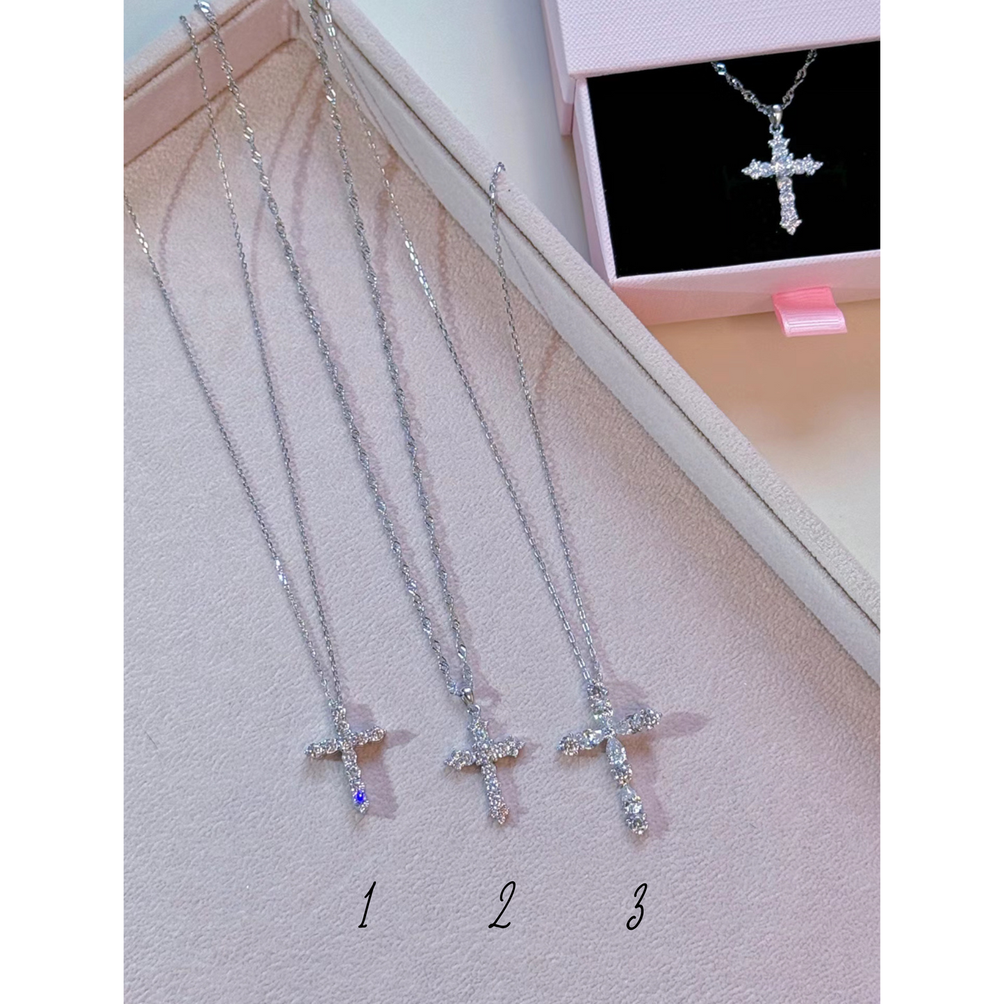 Zircon Cross Necklace 925 Silver