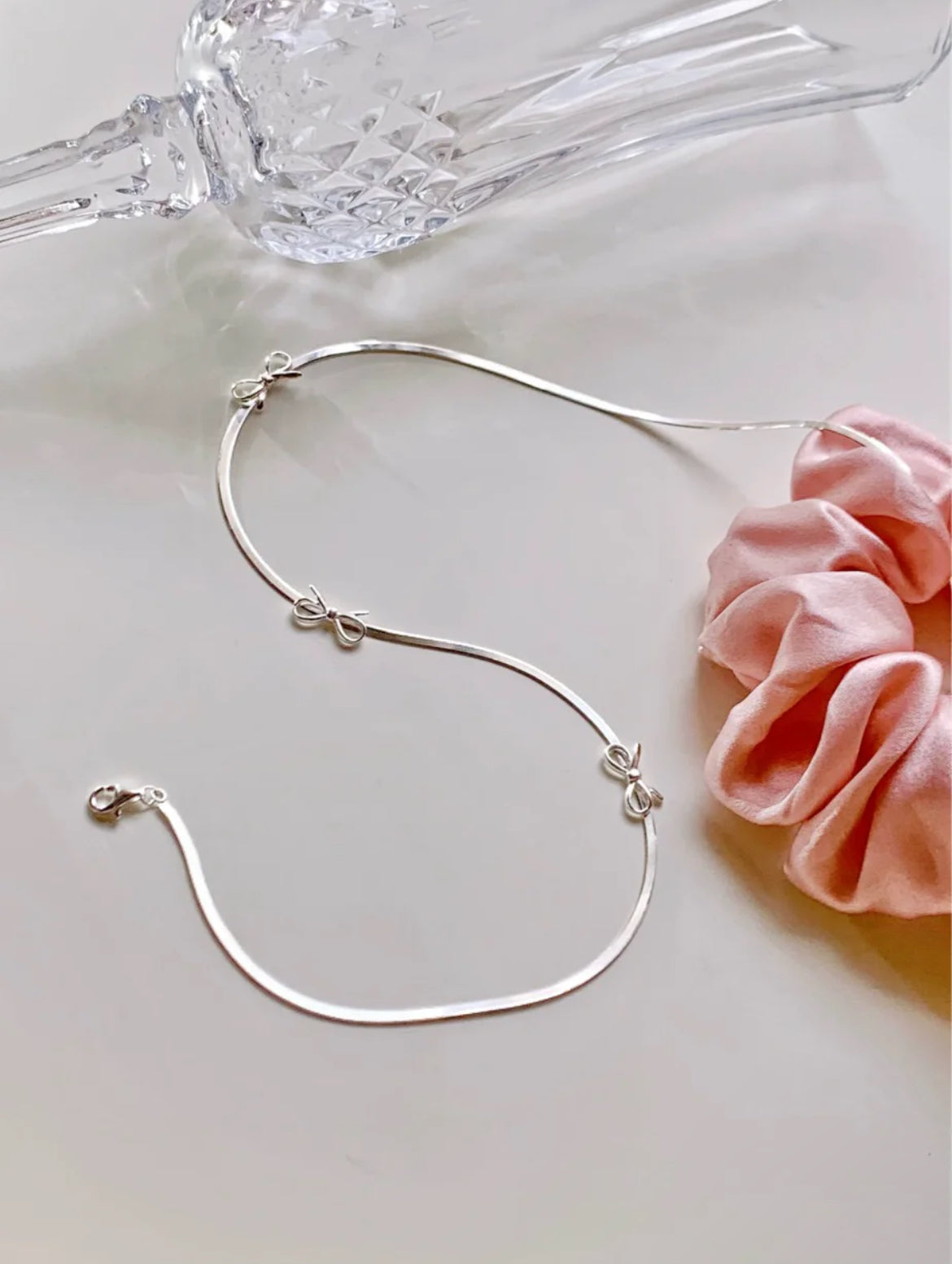 Snake Chain Bow Choker 925 Sterling Silver