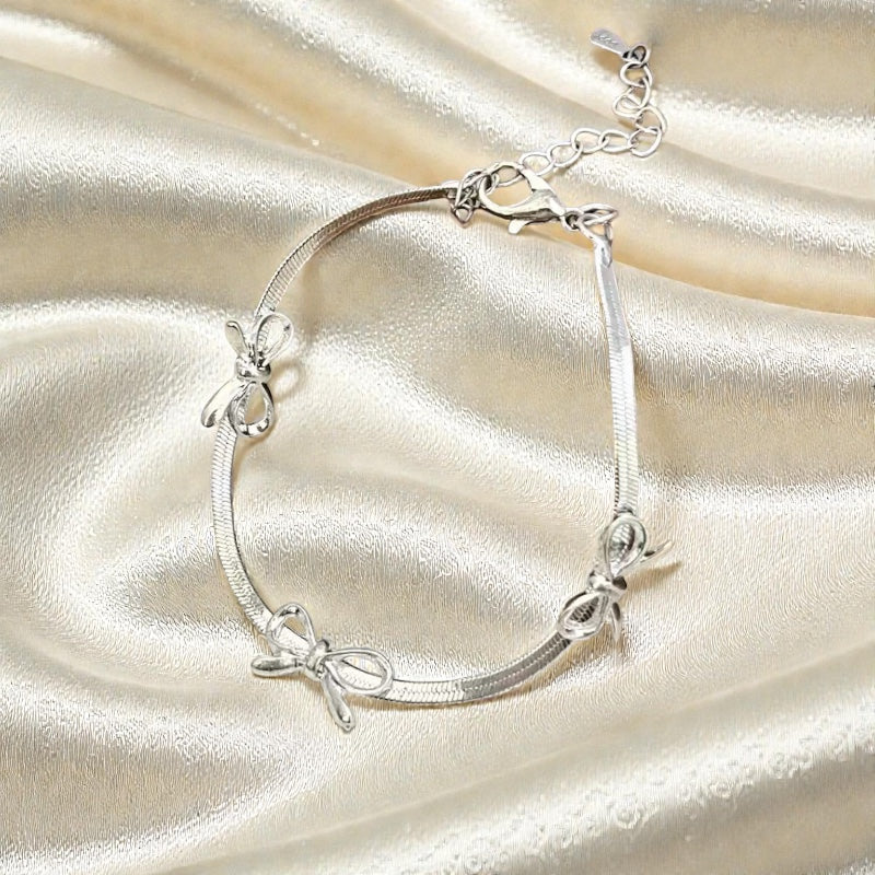 Snake Chain Bow Bracelet 925 Sterling Silver