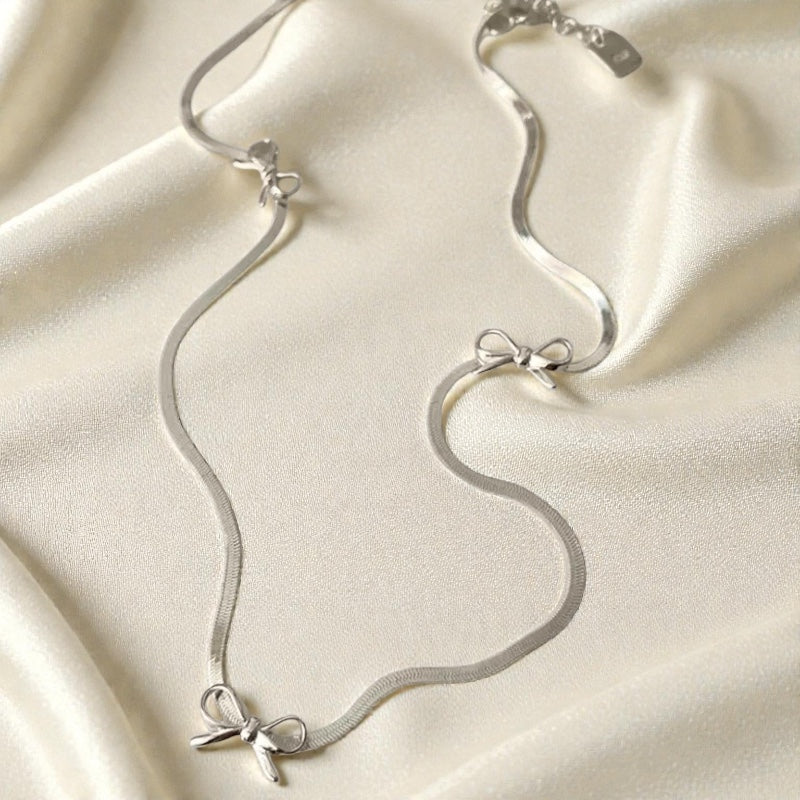 Snake Chain Bow Necklace 925 Sterling Silver