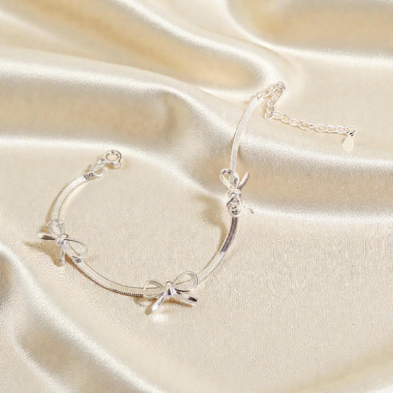 Snake Chain Bow Bracelet 925 Sterling Silver