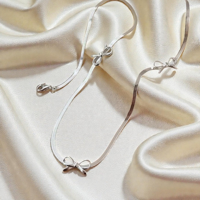 Snake Chain Bow Necklace 925 Sterling Silver