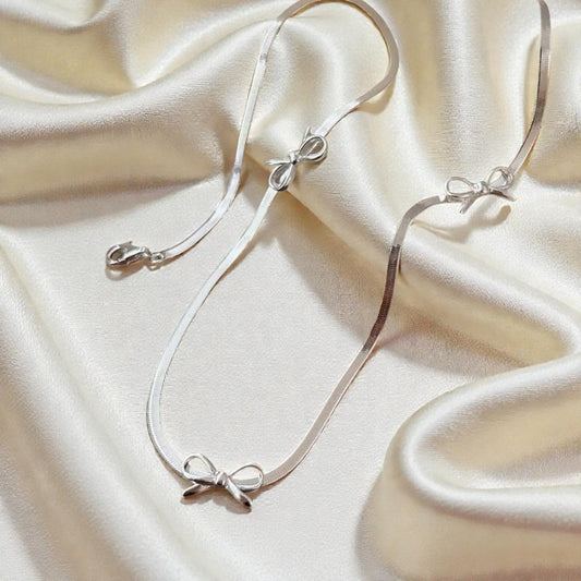 Snake Chain Bow Necklace 925 Sterling Silver