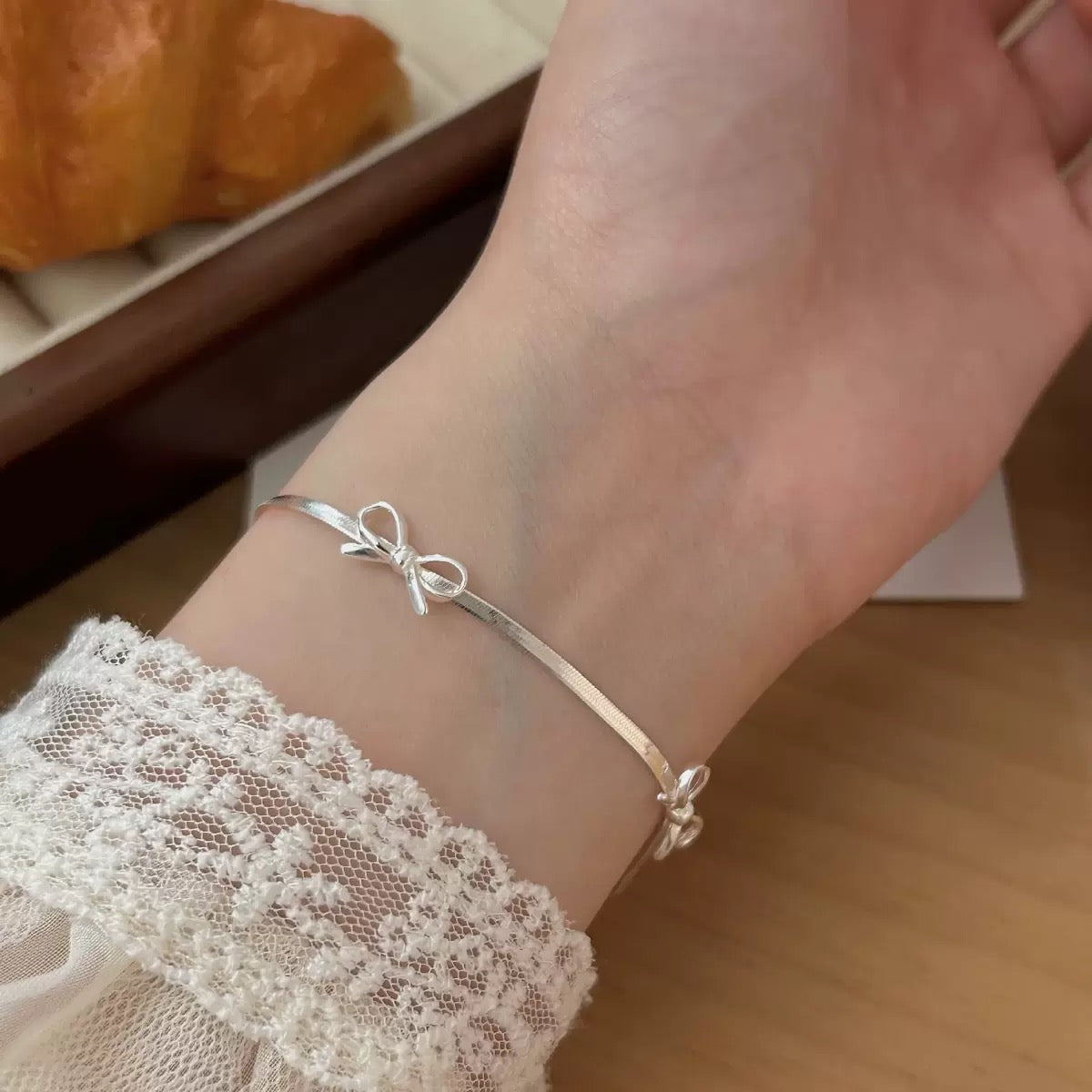 Snake Chain Bow Bracelet 925 Sterling Silver