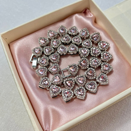 Pink Heart Tennis Necklace
