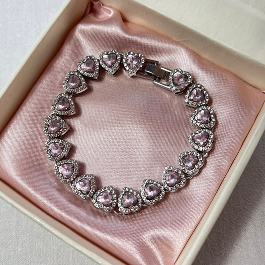 Pink Heart Tennis Bracelet