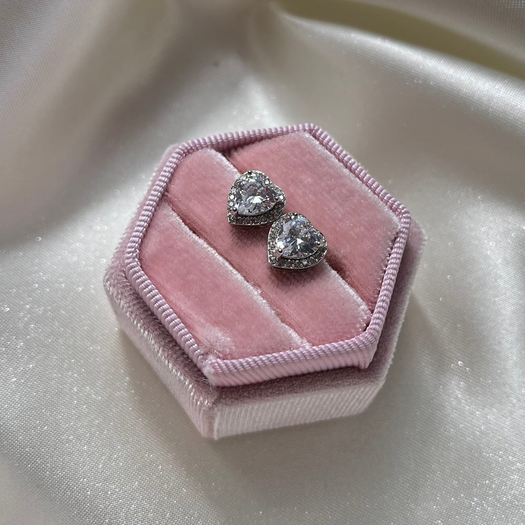 Stainless Steel CZ Heart Studs Earrings