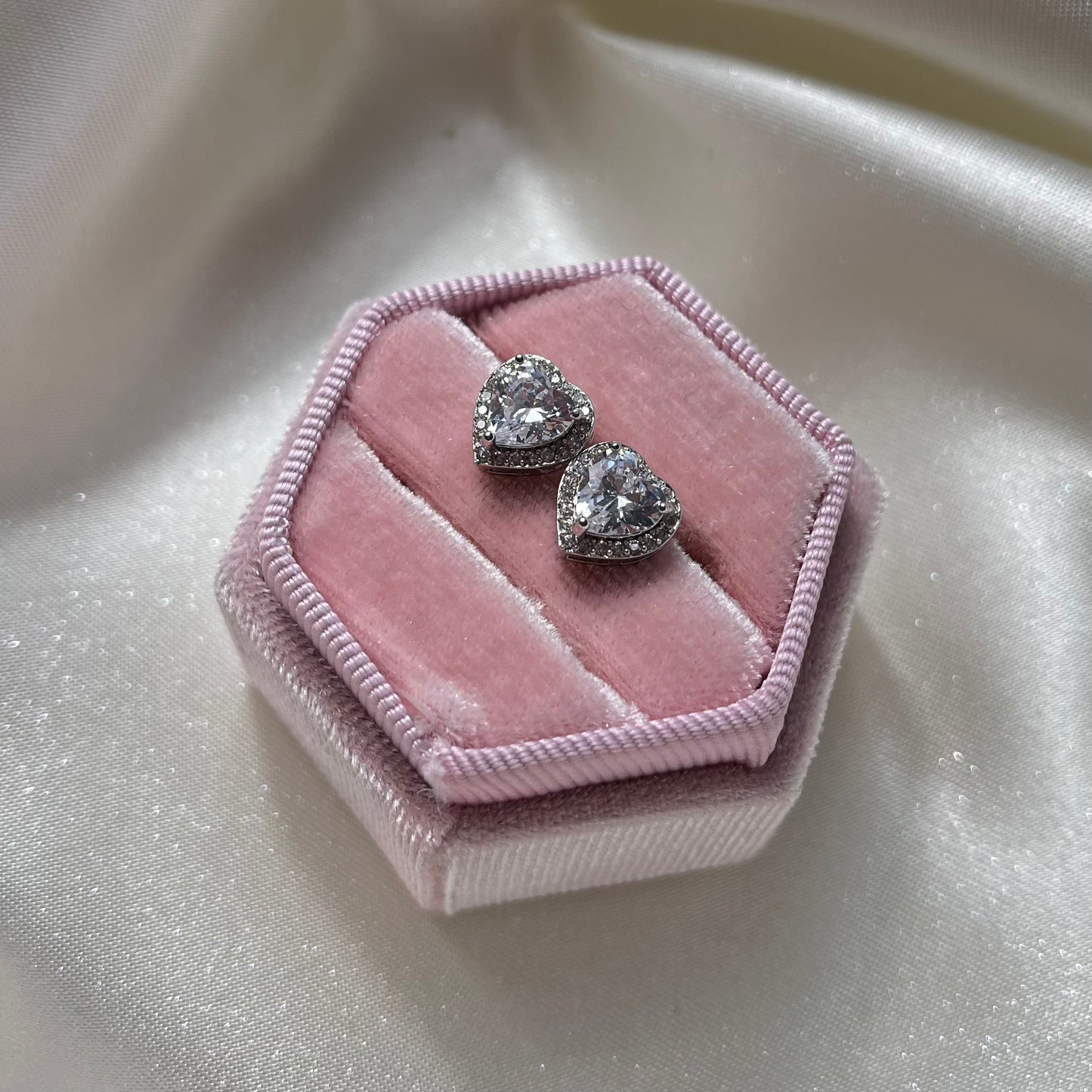 Stainless Steel CZ Heart Studs Earrings