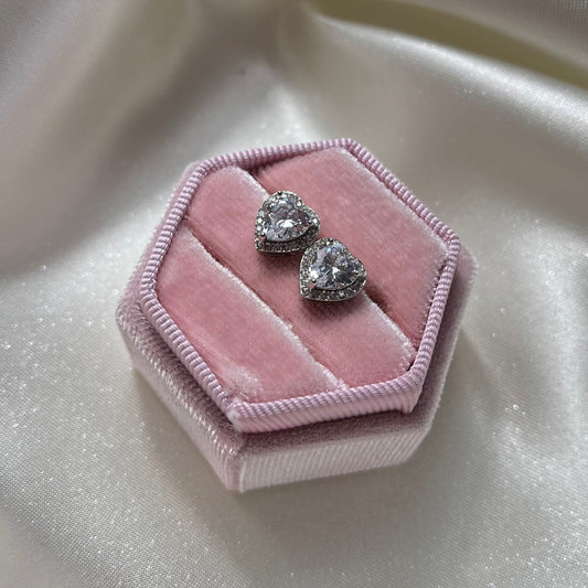 Stainless Steel CZ Heart Studs Earrings