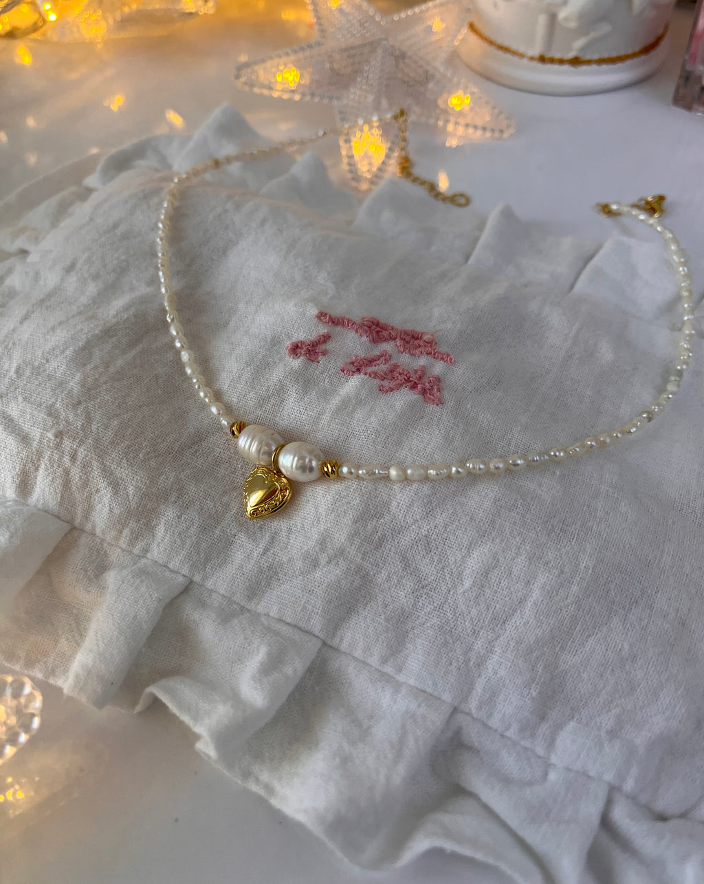HANDMADE Pearl Locked Heart Necklace