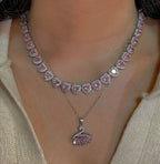 Pink Heart Tennis Necklace